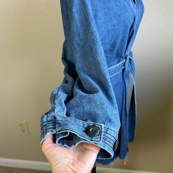 GRLFRND Womens Kate Robe Denim Jean Wrap Mini Raw-Edge-Hem Dress - Picture 4 of 7